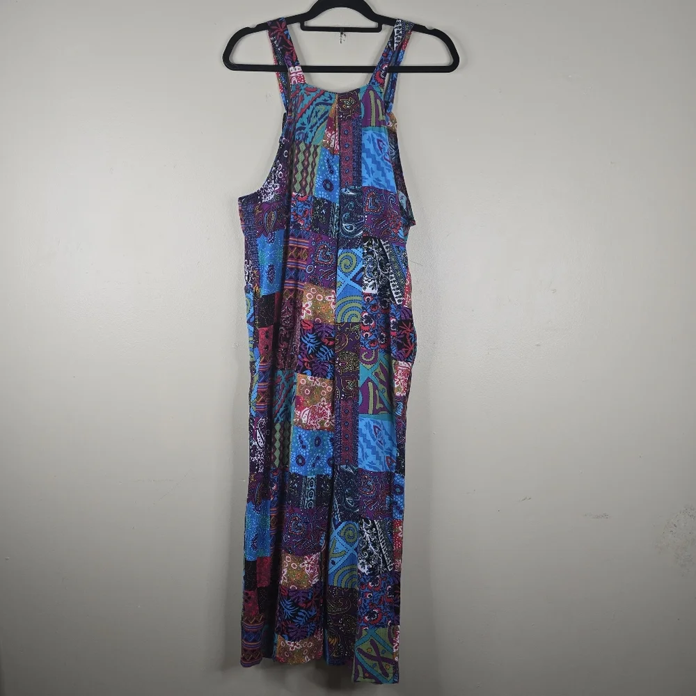 Women Cotton Linen Jumpsuit Casual Loose Summer Romper Boho Floral Adjustable L